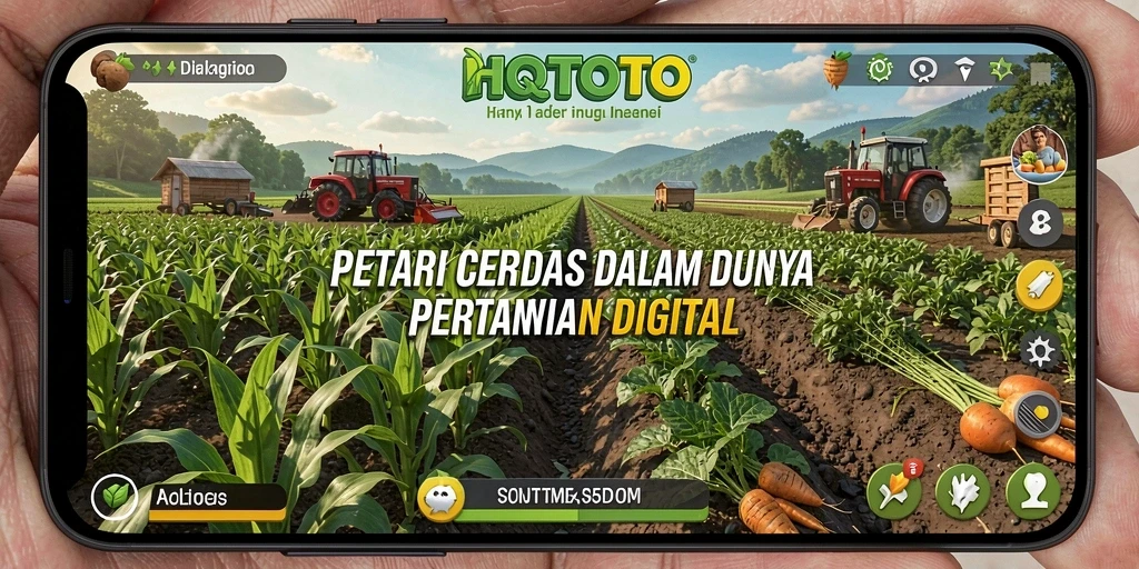 Gameplay HQTOTO dengan karakter dan kebun yang hijau.