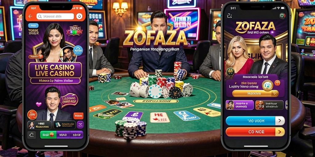Screenshot gameplay ZOFAZA dalam suasana Live Casino yang seru.